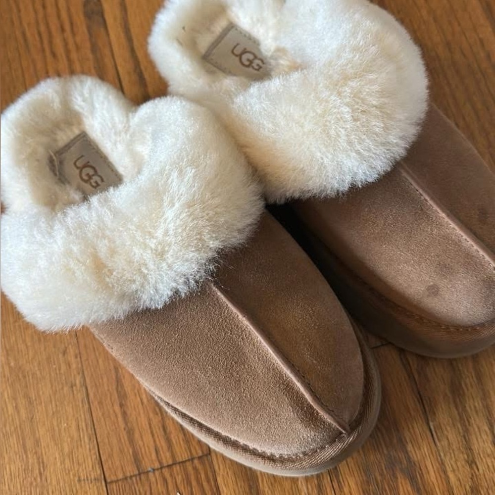 UGG Tan Slippers with Soft Cream Lining